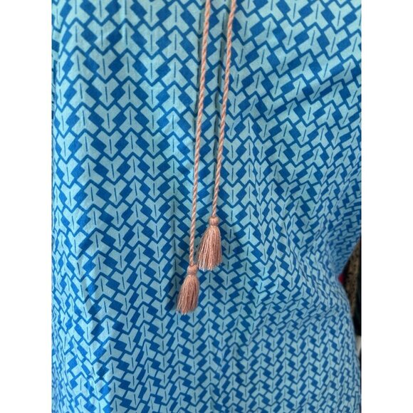 J Crew Blue Aztec Neon Orange Embroidered Tassel Sleeveless Top Sz 0 Boho - Picture 4 of 10